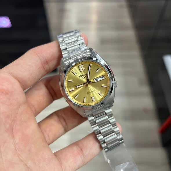 Seiko 5 Sports SNXS Automatic Gold Dial Silver Steel Strap Watch for Men - SRPL59K1 - Image 4